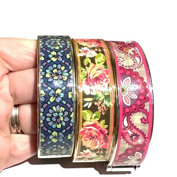 Vera Bradley Set of Three (3) Enameled Pattern Metal Cuff Bracelets - Picture 3 of 6